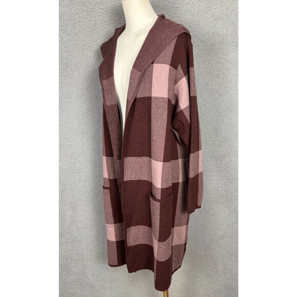 Belldini Women's Plaid Hooded Open Cardigan Brown 3XL New Without Tags - Picture 4 of 8